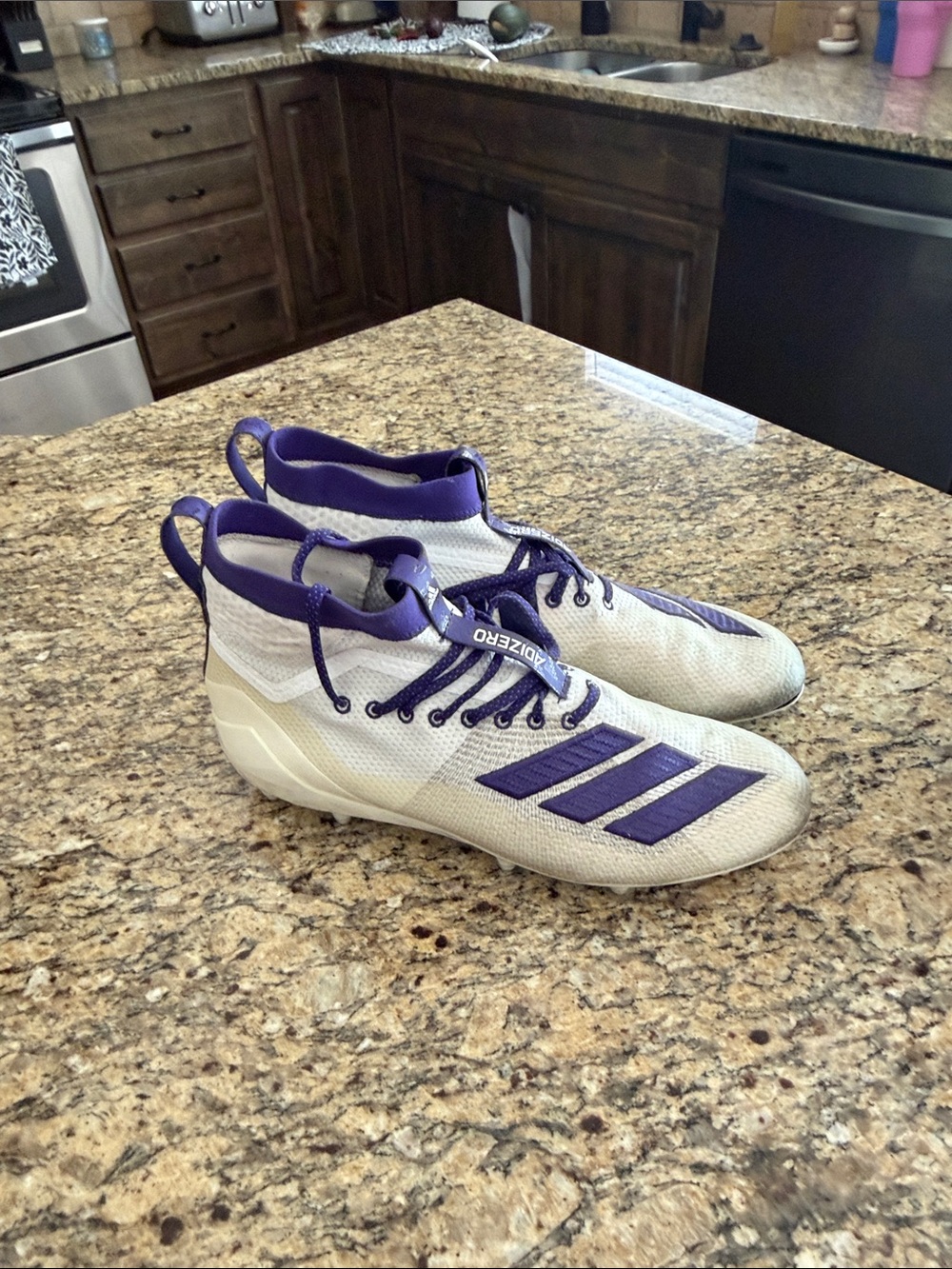 adidas White and Purple Soccer Cleats with High-Top Collar